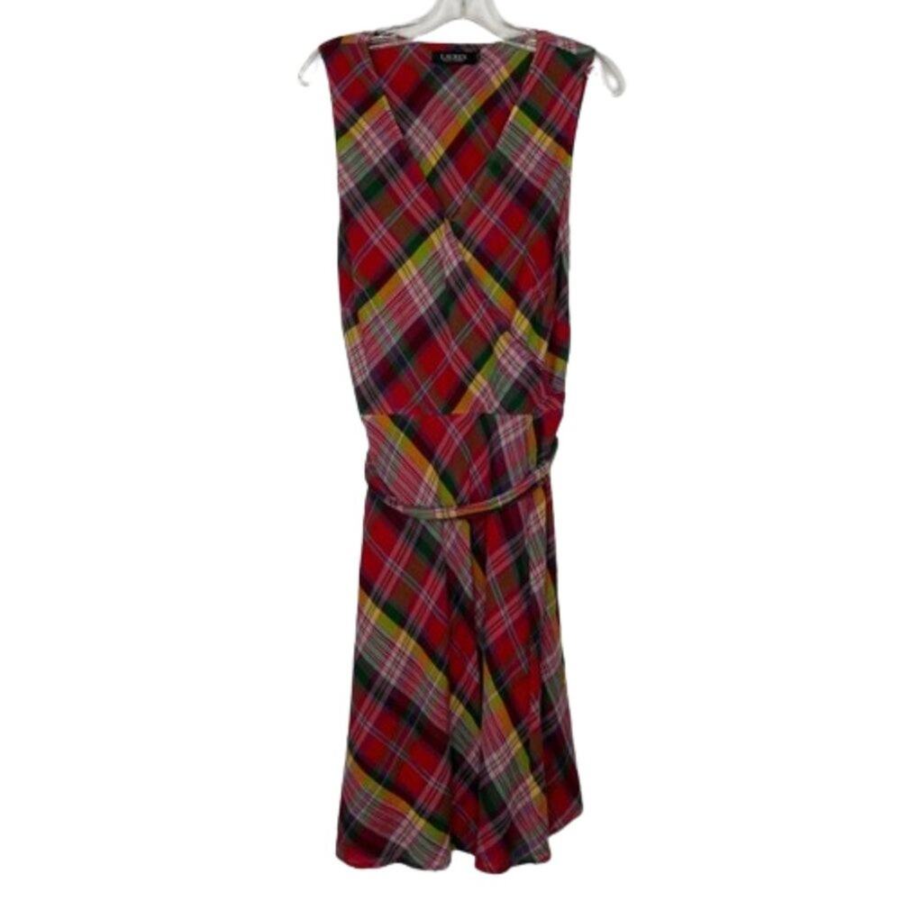 Lauren Ralph Lauren Black Label multicolor crinkle plaid sleeveless dress sz 14